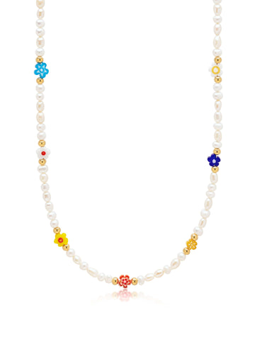 Nialaya Women's Necklace Women's Pearl Choker with Flower Beads 17 Inches / 43.18 cm WNECK_191